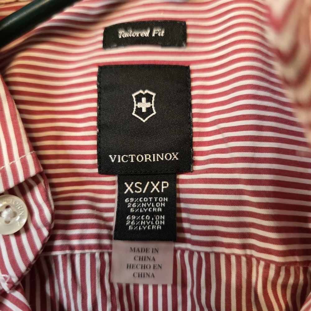 Victorinox Vertical Striped Tailored Fit Red/White Button Down Long Sleeve Shirt - Picture 3 of 13